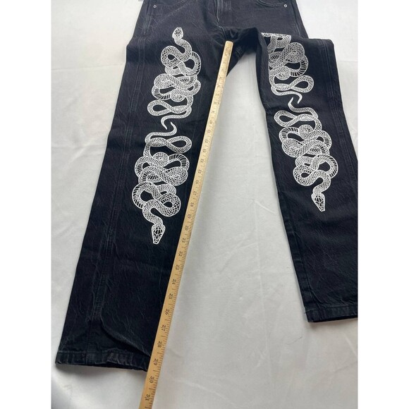 Saint Morta Death Adder Jeans Mens Size 30 Black Denim Snake Print Relaxed Fit - Picture 2 of 7